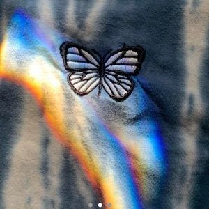 Blue and white the dye- with small black and white butterfly- size small